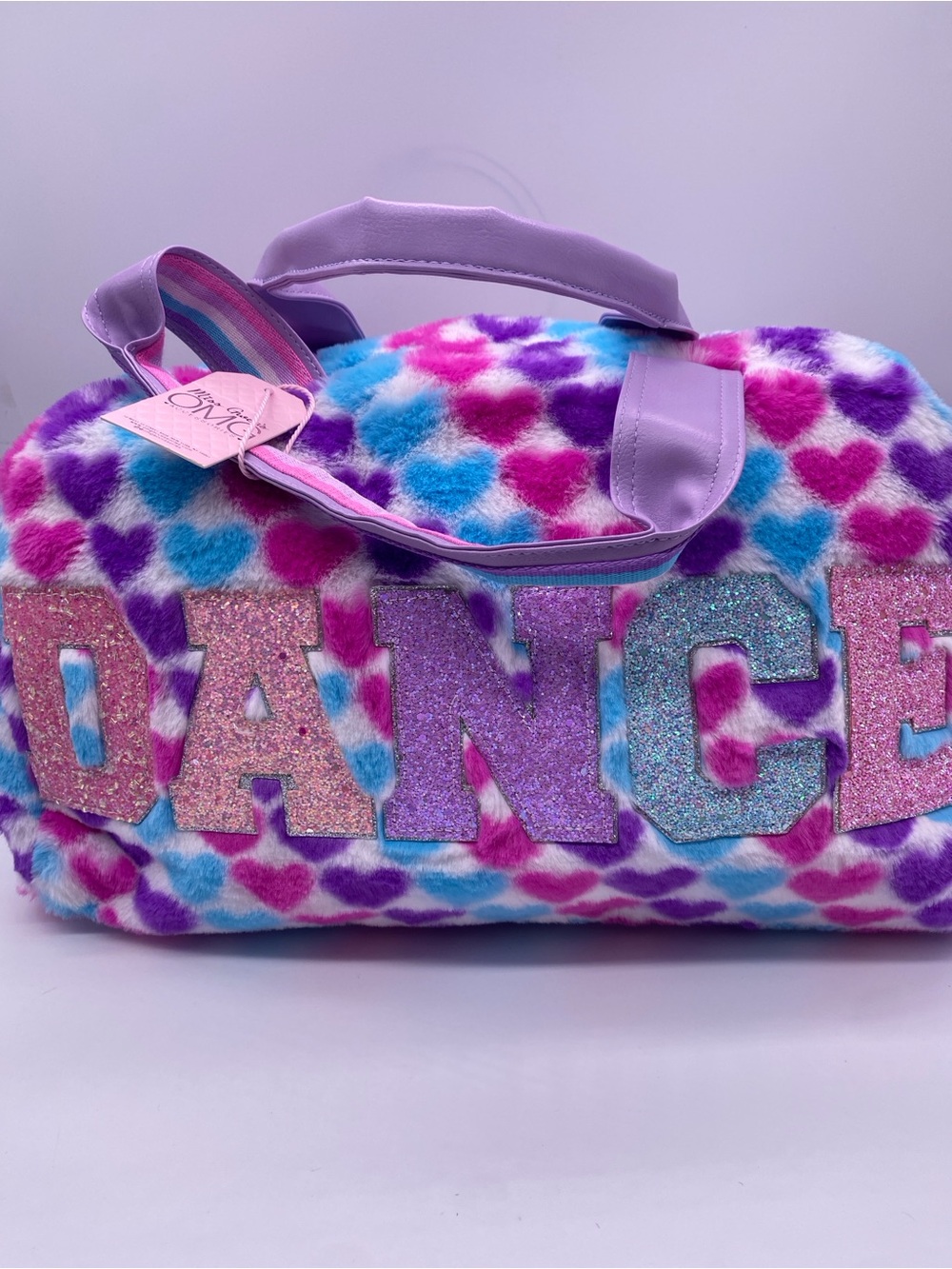 Kids Plush 'DANCE' Duffel Bag - Multicolor Hearts